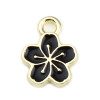 PS11712555 PAX de 10 pendentifs Fleur de Sakura 9mm style emaillé  Noir sur metal Doré 