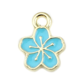 Pendentifs Fleur de Sakura Émaillé Bleu Turquoise 9mm – Métal Doré
