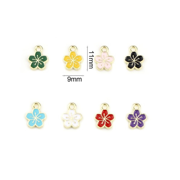 Pendentifs Fleur de Sakura Émaillé Bleu Turquoise 9mm – Métal Doré