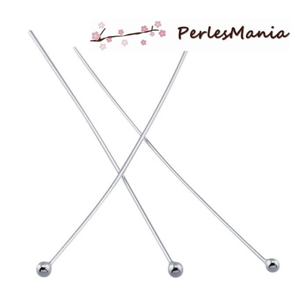 100 Tiges qualité supérieure extra fin RP0545 tête ronde 45mm ARGENT PLATINE 