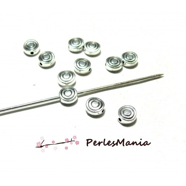 perles intercalaires Rondes plates Spirales metal couleur Argent Antique
