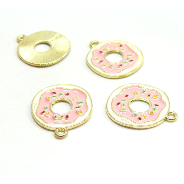 U11210514104931 PAX de 4 pendentifs Donuts 20mm style emaillé  sur metal Doré