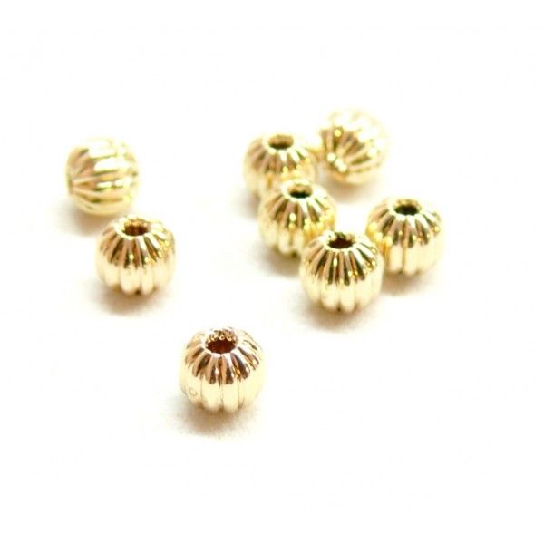 BU11210308154105 PAX de 10 perles intercalairesRonde Striée 4mm Laiton Gold Filled Or 14KT 