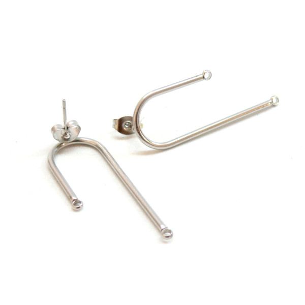 Boucles d'oreille, puce forme Géométrique avec double attache, ACIER INOXYDABLE 304 et poussoirs