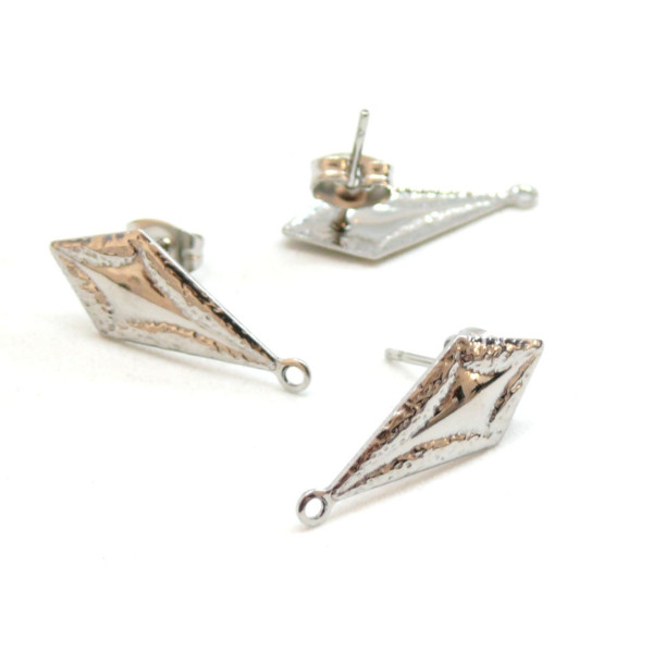 Boucles d'Oreilles Puces Losange – Acier Inoxydable 304 Argenté avec Poussoirs