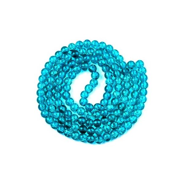 fil d' eniron 130 perles rondes 6mm- verre craquelé - Bleu Turquoise - coloris 6BIS