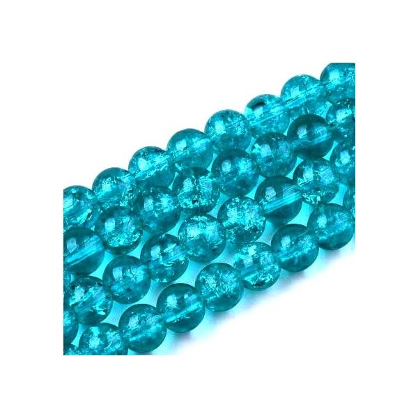 1 fil d' eniron 130 perles rondes 6mm- verre craquelé - Bleu Turquoise - coloris 6BIS