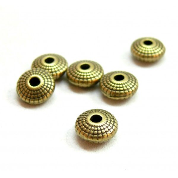 Perles - intercalaires-  stries 8mm - métal couleur Bronze