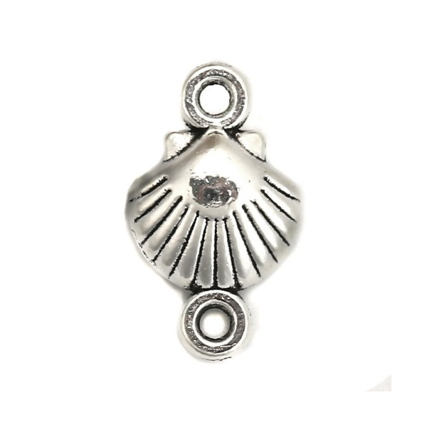 PS110121090 pendentifs breloque CONNECTEURS Coquille Saitn Jacques Biface métal couleur Argent Antique
