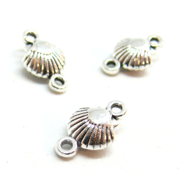 PS110121090 PAX 25 pendentifs breloque CONNECTEURS Coquille Saitn Jacques Biface métal couleur Argent Antique