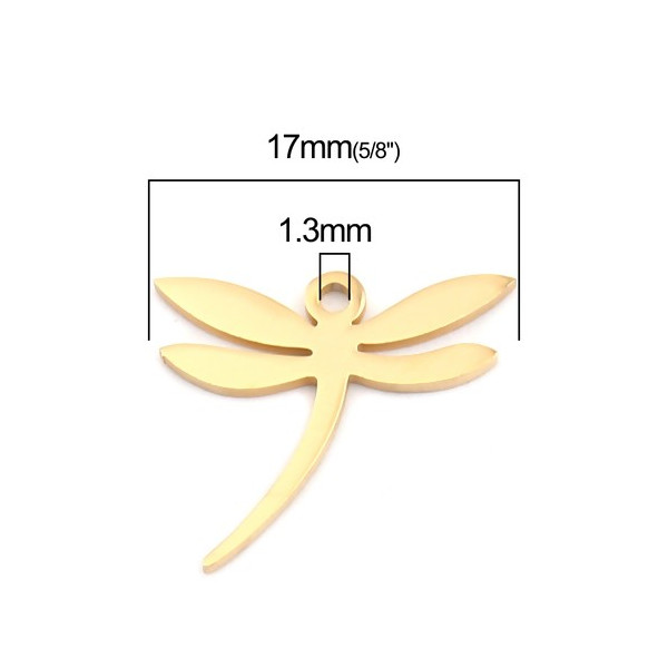 PS110257534 PAX 2 Pendentifs - Libellule 17mm - Acier Inoxydable 304 Coloris Doré - pour bijoux raffinés