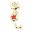 Pendentifs - Chat 25 par 10 mm - métal doré - emaillé Rouge