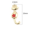 PS11699622 PAX 5 Pendentifs - Chat 25 par 10 mm - métal doré - emaillé Rouge
