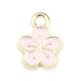 Pendentifs Fleur de Sakura 9mm – Émaillé Rose Clair – Métal Doré