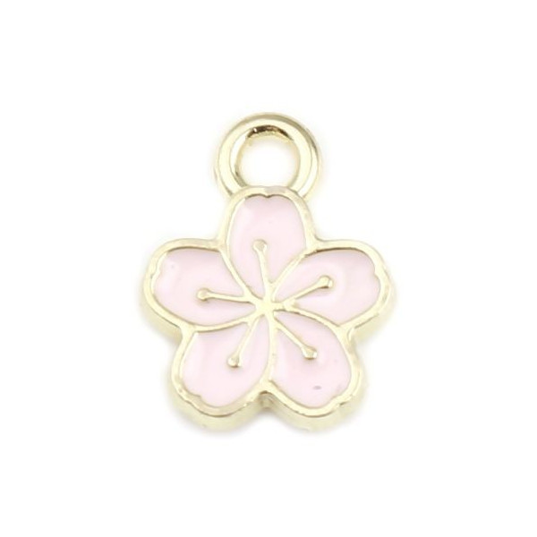 Pendentifs Fleur de Sakura 9mm – Émaillé Rose Clair – Métal Doré