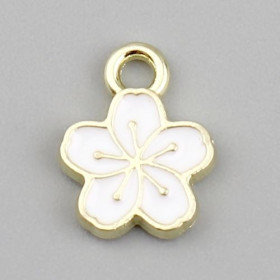 Pendentifs Fleur de Sakura 9mm Émaillé Blanc Métal Doré