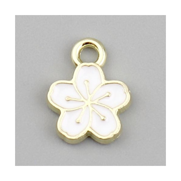 Pendentifs Fleur de Sakura 9mm Émaillé Blanc Métal Doré