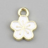 Pendentifs Fleur de Sakura 9mm Émaillé Blanc Métal Doré