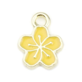 Pendentifs Fleur de Sakura 9mm Émaillé Jaune Métal Doré