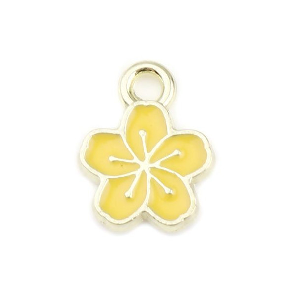 Pendentifs Fleur de Sakura 9mm Émaillé Jaune Métal Doré