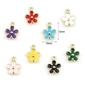 Pendentifs - Fleur 10 mm - style emaille Jaune - metal Doré