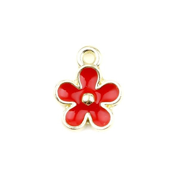 PS11719828 PAX de 10 pendentifs - Fleur 10 mm - style emaille Rouge - metal Doré