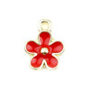 PS11719828 PAX de 10 pendentifs - Fleur 10 mm - style emaille Rouge - metal Doré