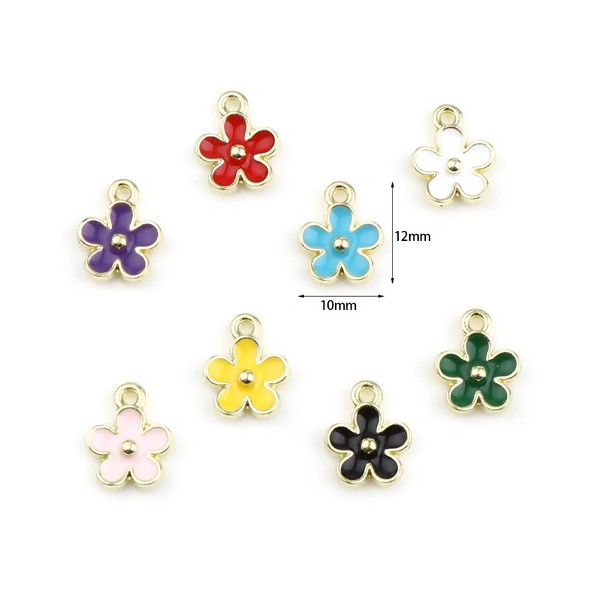 PS11719828 PAX de 10 pendentifs - Fleur 10 mm - style emaille Rouge - metal Doré