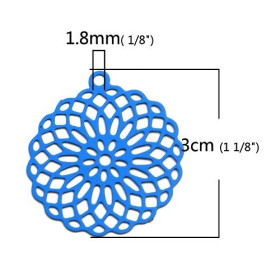 Estampes pendentif connecteur filigrane Rosace Mandala Bleu 30mm