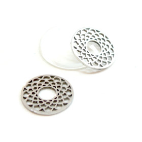 H119181 Lot  2 Connecteurs - Rosace - Mandala - 17.5 mm - Argenté en Acier Inoxydable 201 - pour bijoux raffinés