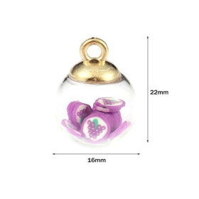 S11711745 PAX 10 Pendentifs - GLOBES BULLES EN VERRE - avec fruits en Pâte Polymère - 16 mm socle Doré