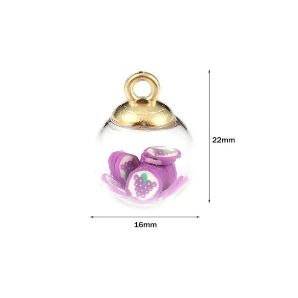 S11711745 PAX 10 Pendentifs - GLOBES BULLES EN VERRE - avec fruits en Pâte Polymère - 16 mm socle Doré