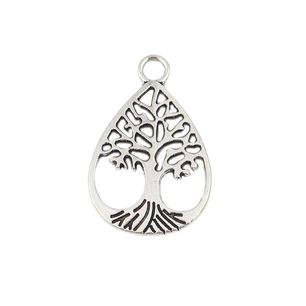 Pendentifs - breloque  - ARBRE dans goutte 32 par 21 mm - metal coloris Argent Antique