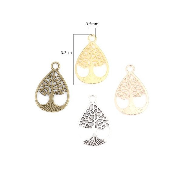 Pendentifs - breloque  - ARBRE dans goutte 32 par 21 mm - metal coloris Argent Antique