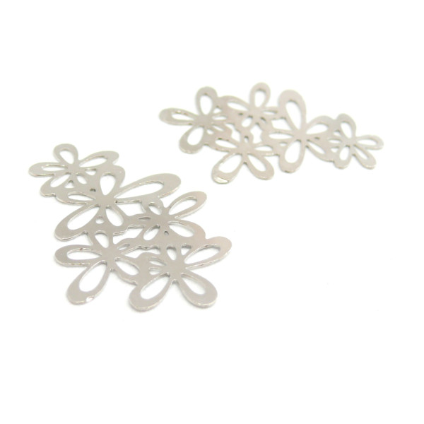 Estampes - connecteur - filigrane Grappe de Fleurs - Acier INOXYDABLE  40 par 25mm