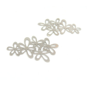 REF 595 Lot de 4 Estampes pendentif filigrane Grappe de Fleurs Argent Platine 40 par 25mm