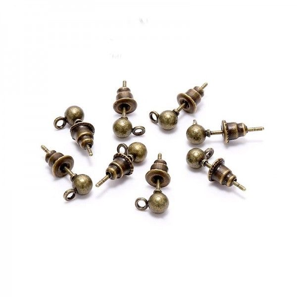 Boucles d'oreille - clou - puce avec attache - Bille 3 mm - métal coloris Bronze vendu avec poussoirs forme Tube