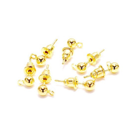 Boucles d'oreille - clou - puce avec attache - Bille 3 mm - vendu avec poussoirs forme Tube métal coloris Dore