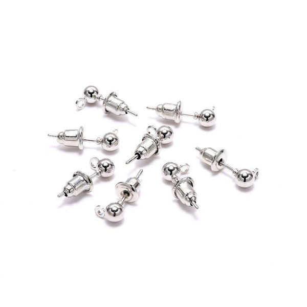 BU11190921112127 PAX 20 Boucles d'oreille - clou - puce avec attache - Bille 3 mm -  coloris Argent Platine 