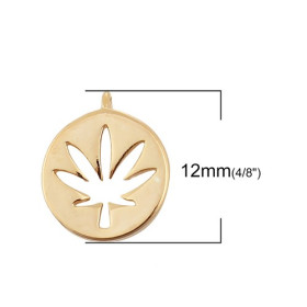 Pendentifs - Feuille erable - dans médaillon - 12mm - cuivre plaqué OR Gold Filled 18KT