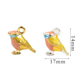 PS11671769 PAX 2 pendentifs - résiné émaillé  Oiseau 3D base Argenté -  17 par 14 mm