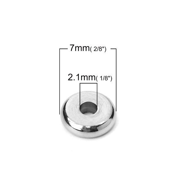 PS110112227 PAX de 10 perles intercalaires - Rondelles 7 par 2mm - Acier Inoxydable