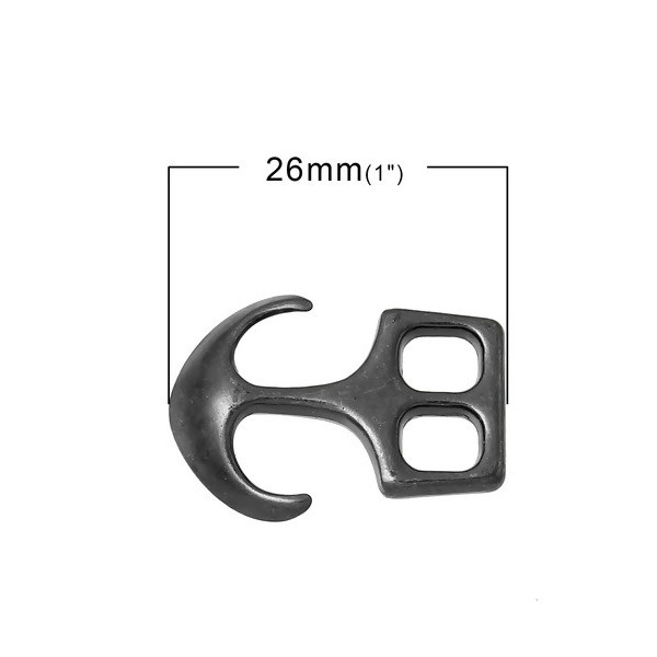 PS1174617 PAX 5 fermoirs - crochets - type Ancre Marine 26 par 18 mm - couleur Gun Métal pour cordon
