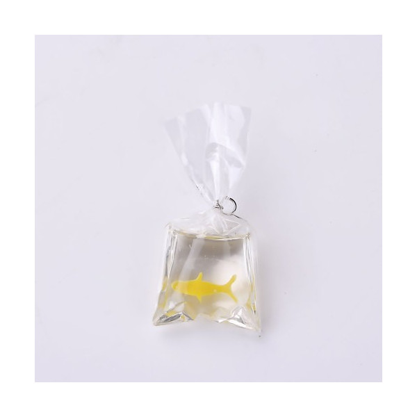 Pendentifs - Poisson Jaune - Aquarium - dans sachet 50 mm - avec attache coloris Argent