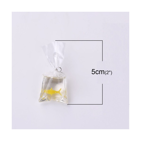 Pendentifs - Poisson Jaune - Aquarium - dans sachet 50 mm - avec attache coloris Argent