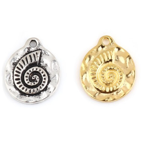 Pendentifs Coquillage Fossile Nautile Escargot 19x16mm – Métal Doré