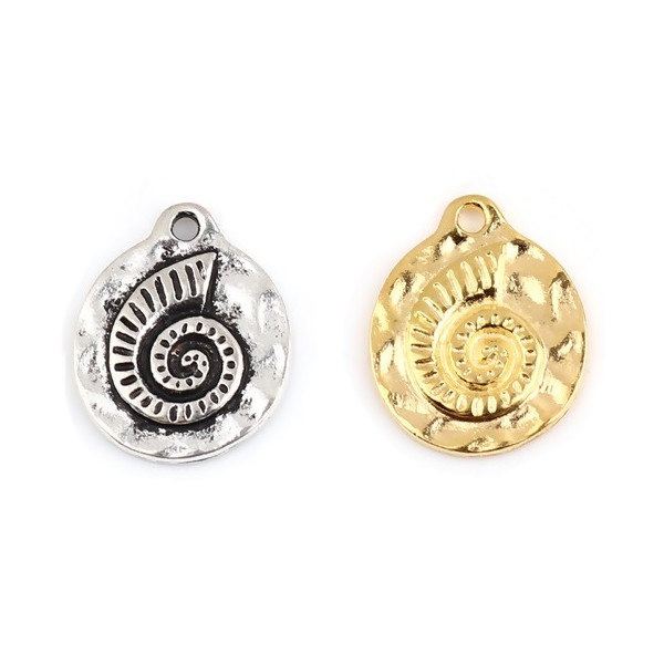 Pendentifs Coquillage Fossile Nautile Escargot 19x16mm – Métal Doré