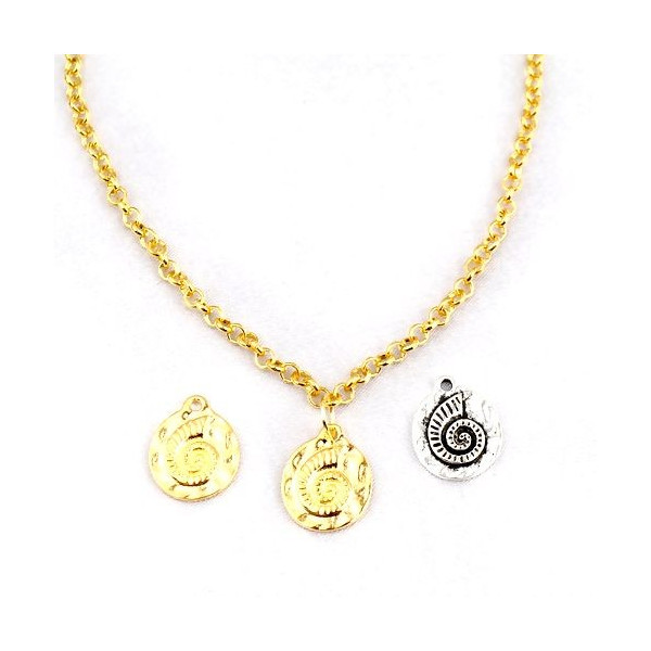 Pendentifs Coquillage Fossile Nautile Escargot 19x16mm – Métal Doré
