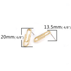 Boucles d’Oreille Puce Trombone 20mm – Métal Couleur Or avec Poussoirs Plastique