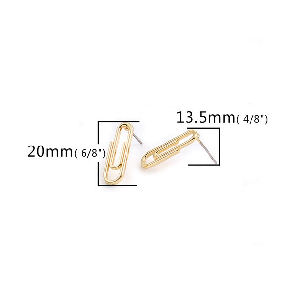 Boucles d’Oreille Puce Trombone 20mm – Métal Couleur Or avec Poussoirs Plastique